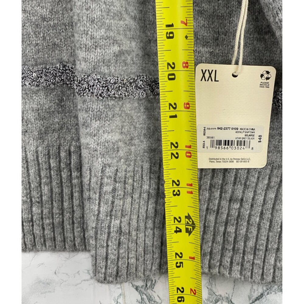 A.N.A Womens Size XXL Heather Grey Silver Striped Sweater - Picture 5 of 11